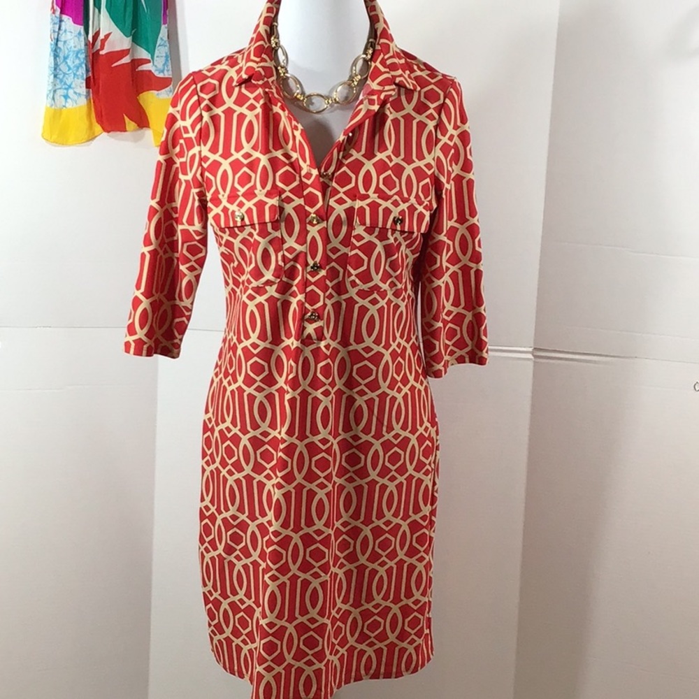 Jude Connally red/tan shift dress